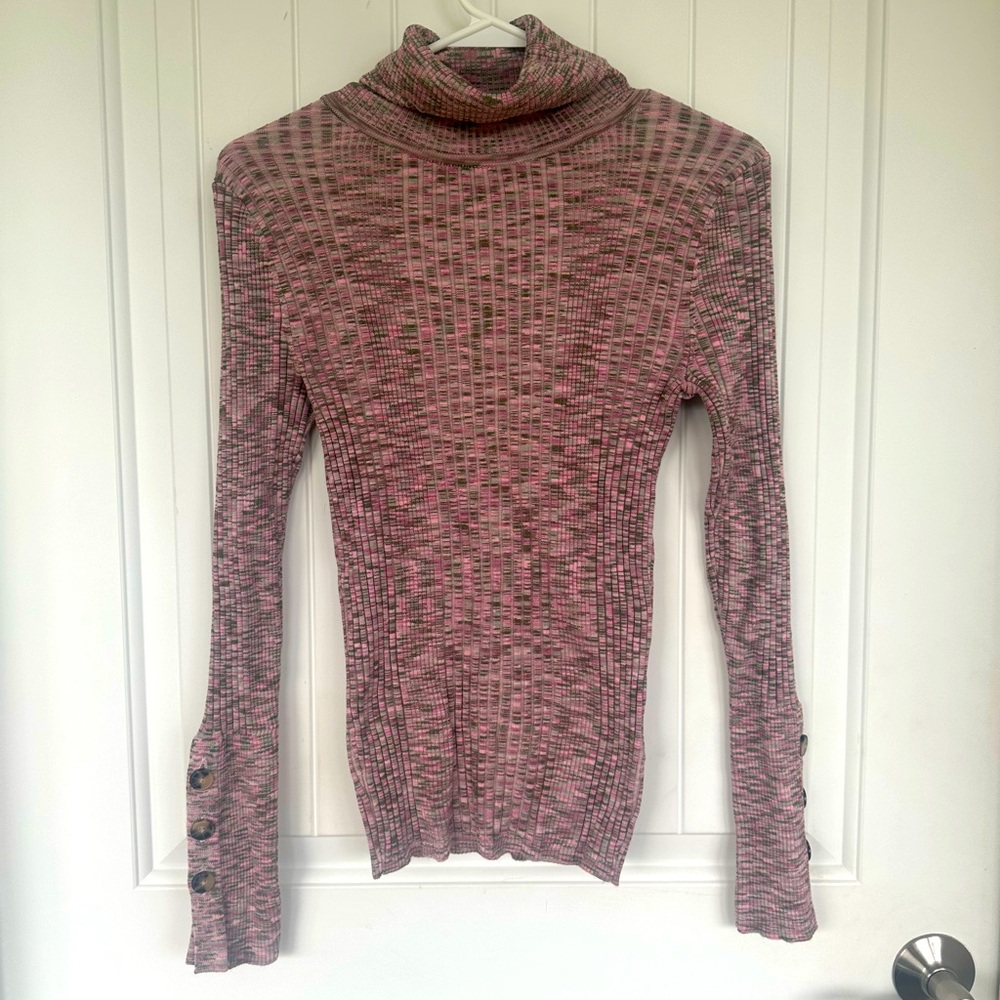 Anthropologie Pink Ribbed Stretch Turtle Neck-Size Small